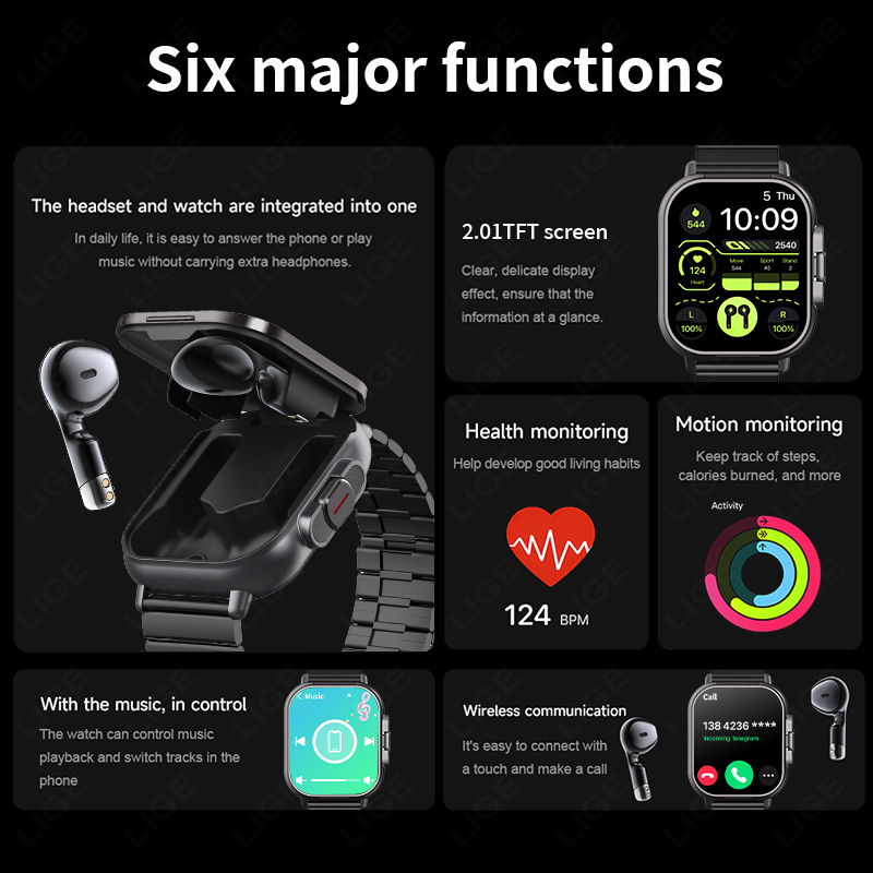 Reloj inteligente TWS 2 en 1 c - Luxury Watch Korea reseña y precio